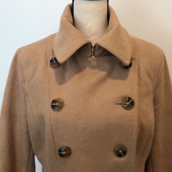 Pure Alfred Sung wool pea coat 🧥  camel colour SZ L button down - Picture 2 of 10